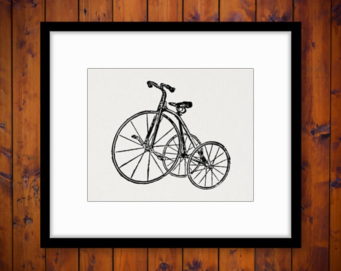 Antique Tricycle Bike Graphic Image Download Bicycle Digital Illustration Printable Artwork Vintage Clip Art HQ 300dpi No.1267