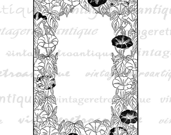 Printable Image Flower and Leaves Frame Border Digital Graphic Download Antique Clip Art Jpg Png Eps HQ 300dpi No.2250