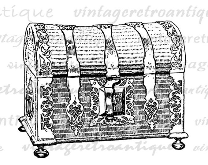 Digital Image Antique Trunk Download Illustration Printable Treasure Chest Graphic Jpg Png Eps HQ 300dpi No.3802