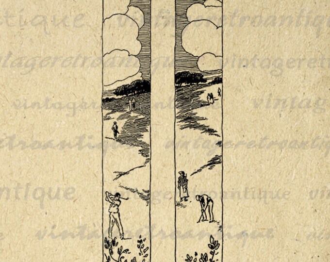 Two Vertical Golf Illustrations Printable Digital Download Golfer Graphic Image Vintage Clip Art Jpg Png Eps HQ 300dpi No.3862