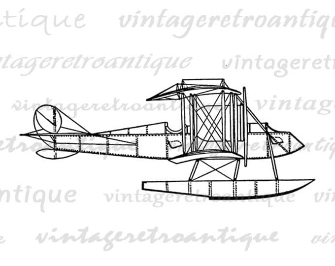 Digital Image Seaplane Airplane Download Plane Graphic Printable Antique Clip Art for Transfers Printing etc HQ 300dpi No.1616