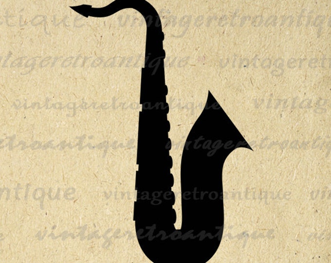 Printable Image Saxophone Graphic Download Music Band Saxophone Silhouette Digital Vintage Clip Art Jpg Png Eps HQ 300dpi No.4363