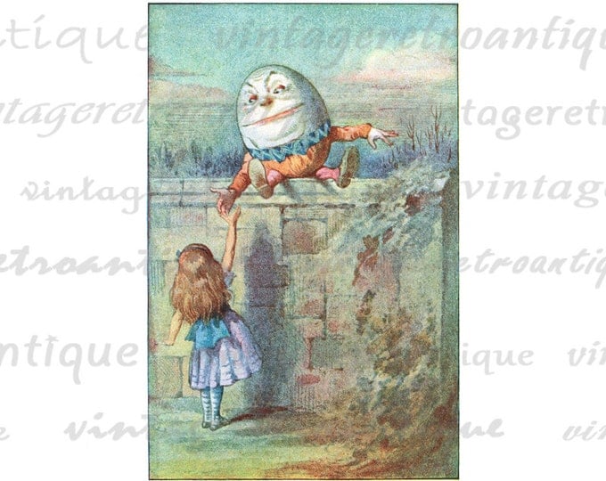 Digital Image Humpty Dumpty Alice in Wonderland Download Graphic Color Illustration Printable Artwork Vintage Clip Art HQ 300dpi No.2830