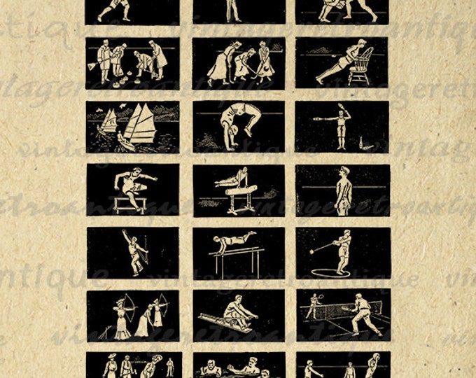 Digital Image Sports Collage Sheet Graphic Antique Artwork Download Printable Vintage Clip Art Jpg Png Eps HQ 300dpi No.4158