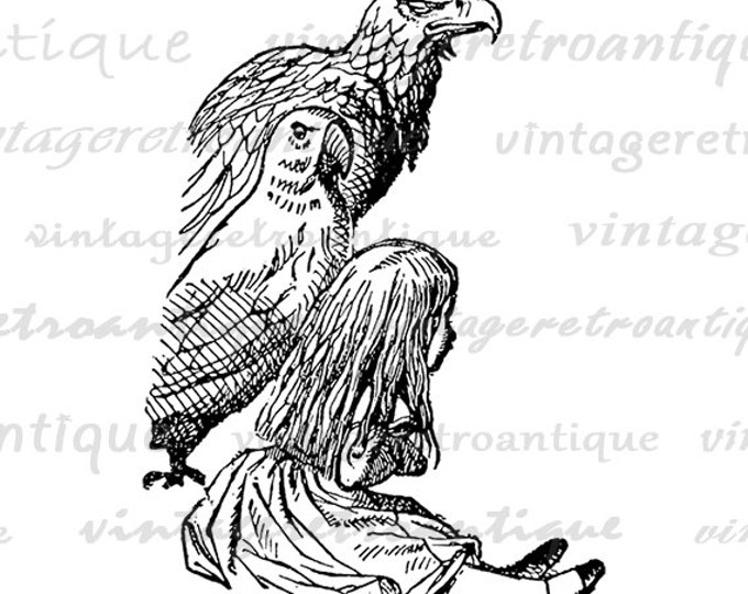 Alice in Wonderland Alice with Eaglet Birds Printable Image Digital Graphic Download Artwork Jpg Png Eps HQ 300dpi No.1863