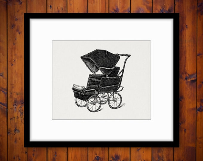 Digital Image Antique Baby Carriage Graphic Illustration Printable Download Vintage Clip Art for Transfers etc HQ 300dpi No.1084