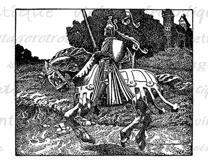 Armored Knight Riding Horse Printable Digital Graphic Medieval Artwork Download Image Antique Clip Art Jpg Png Eps HQ 300dpi No.2888