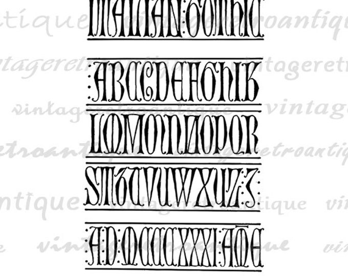 Printable Digital 14th Century Gothic Alphabet Download Collage Sheet Graphic Image Illustration Vintage Clip Art HQ 300dpi No.977