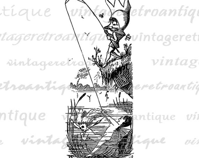 Printable Antique Fishing Cartoon Graphic Image Illustration Digital Download Vintage Clip Art Jpg Png Eps HQ 300dpi No.1684