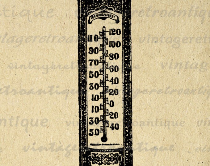 Printable Antique Thermometer Digital Graphic Illustration Download Image Vintage Clip Art Jpg Png Eps HQ 300dpi No.1108