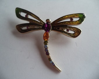 Vintage Signed Monet Enamel/Rhinestone Dragonfly Brooch/Pin
