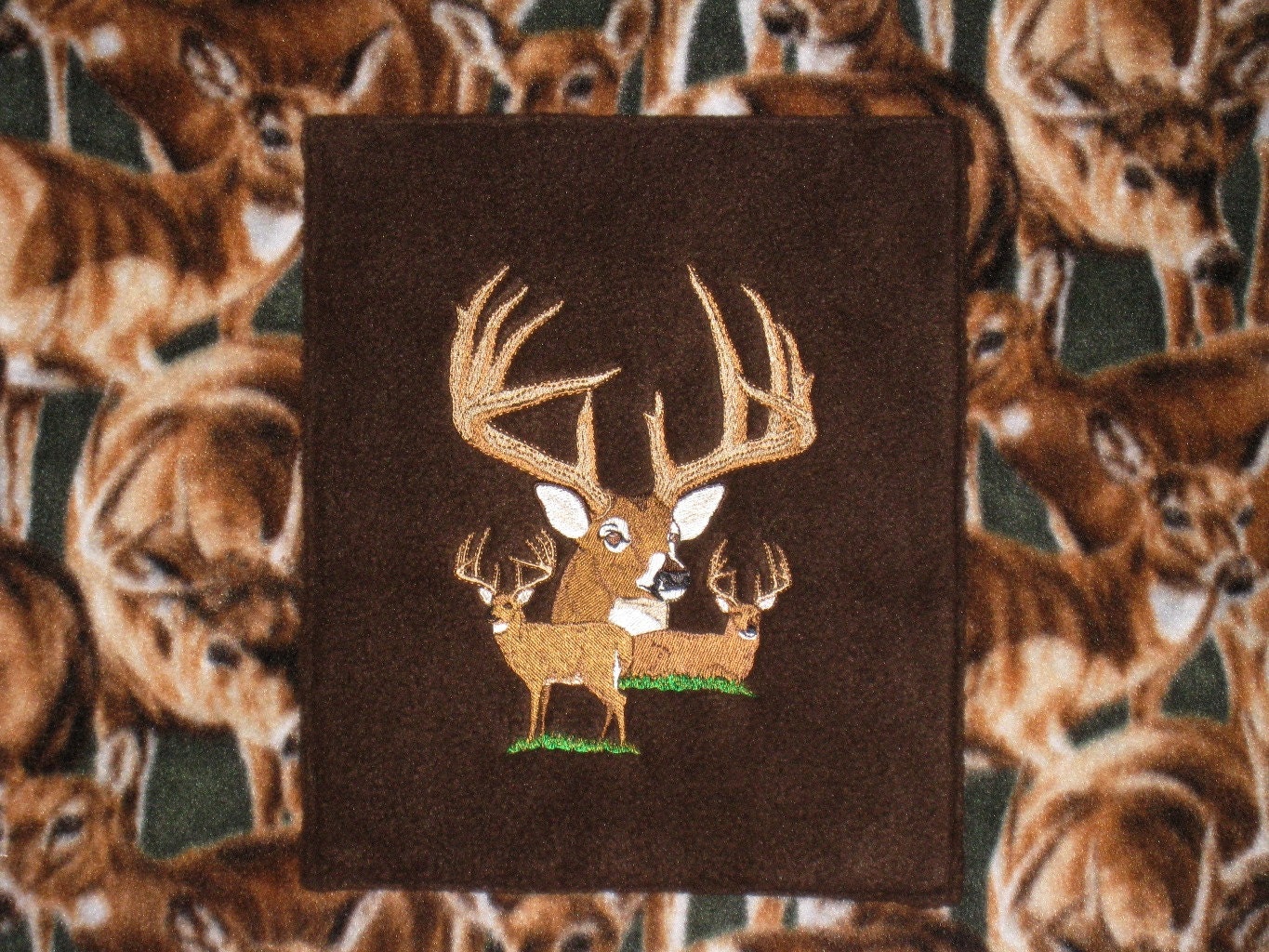 LARGE DEER Embroidered Fleece Tied Blanket Deer Fleece Tie