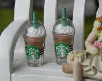 Miniature frappuccino Starbucks cups, set of 2, fairy garden miniature, iced coffee, fairy drinks, accessories accessory for mini garden