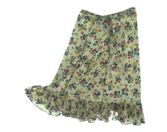 Vintage 1940s Skirt / Vintage 40s Floral Skirt / 1940s Ruffled Floral Taffeta Skirt, Spring Summer Skirt, Miss Swank, Extra Small
