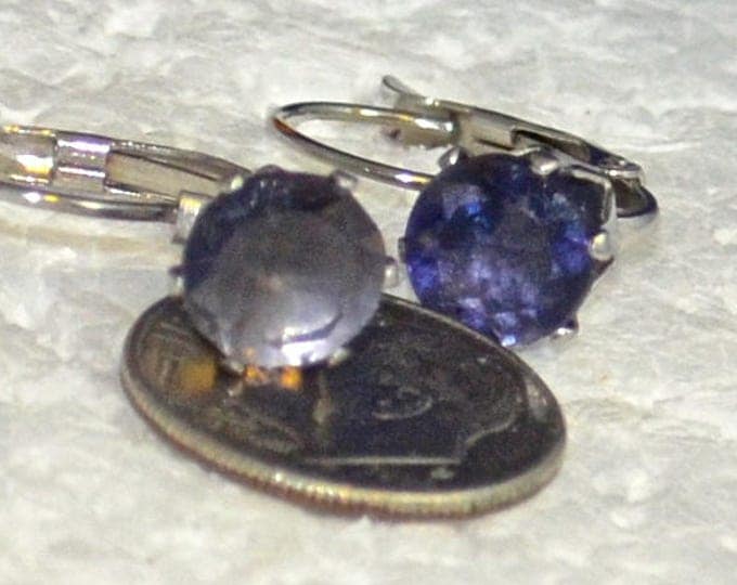 Iolite Leverback Earrings, 8mm Round, Natural, Set in Stainless Stell E1047