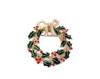 Vintage Christmas Wreath Brooch, 1960's JJ Christmas Wreath Brooch, Pin, Christmas Brooch, Pin, 1960's Holiday Brooch, Jewelry
