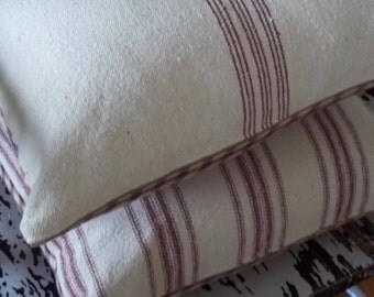 Grain Sack Pillow Cover w/ Zipper Closure - 9 Burgundy Stripe