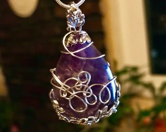 Natural Amethyst Wire Wrapped Pendant