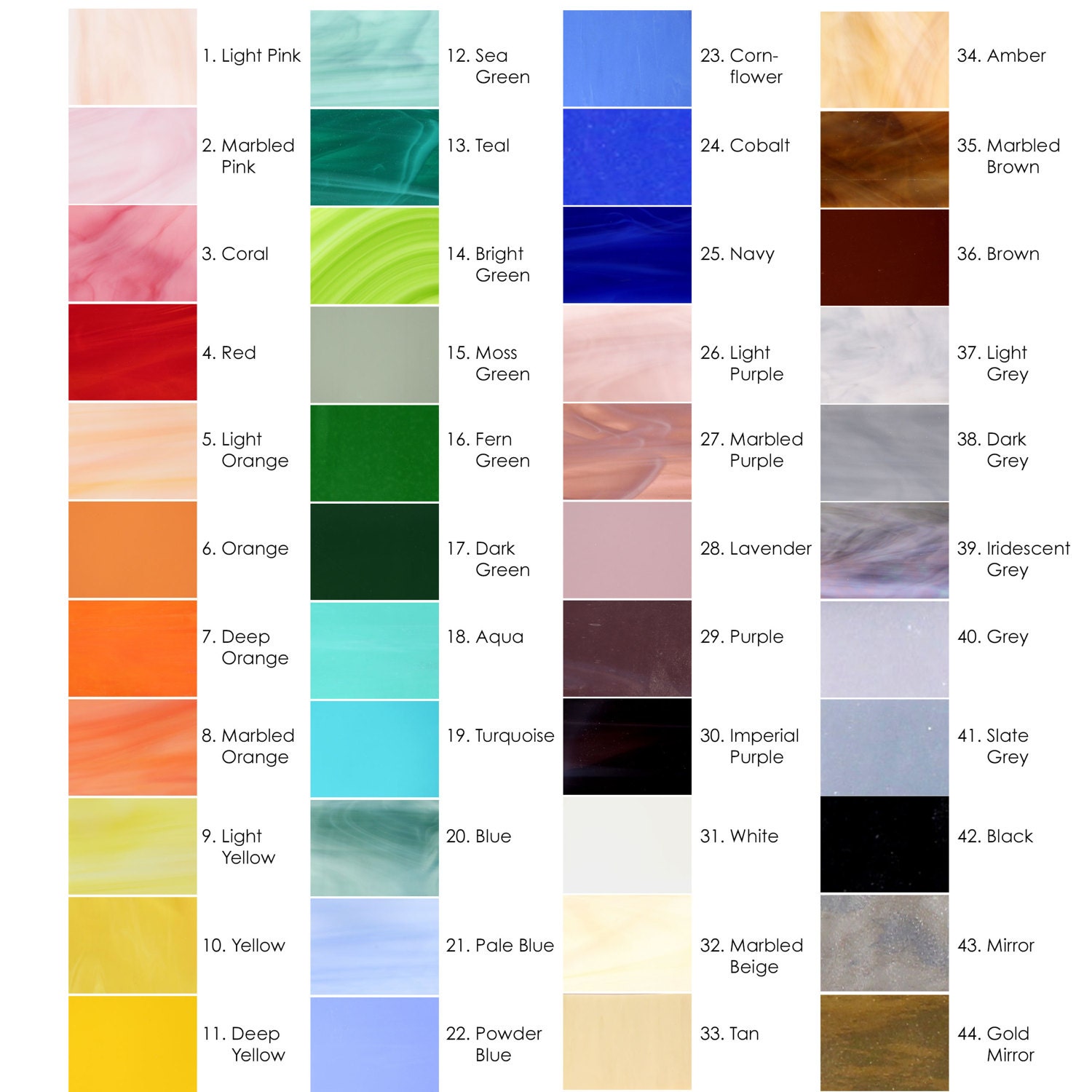 Stained Glass Color Chart for Custom Mosaics