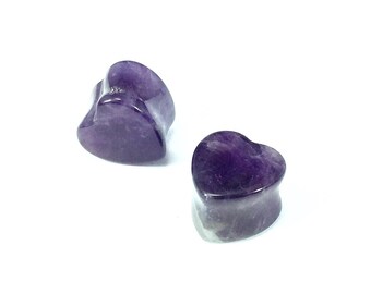 Pair of Heart Amethyst Stone Plug Earrings - Amethyst stone 12mm X12mm Earring - Amethyst gauge earrings