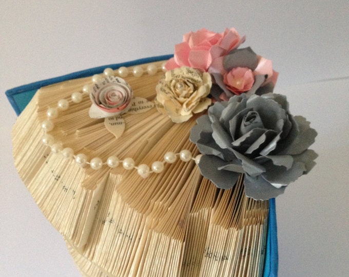 Bride & Groom Book Folding Art, Blue, Pink and Grey Wedding Centerpiece, Gift