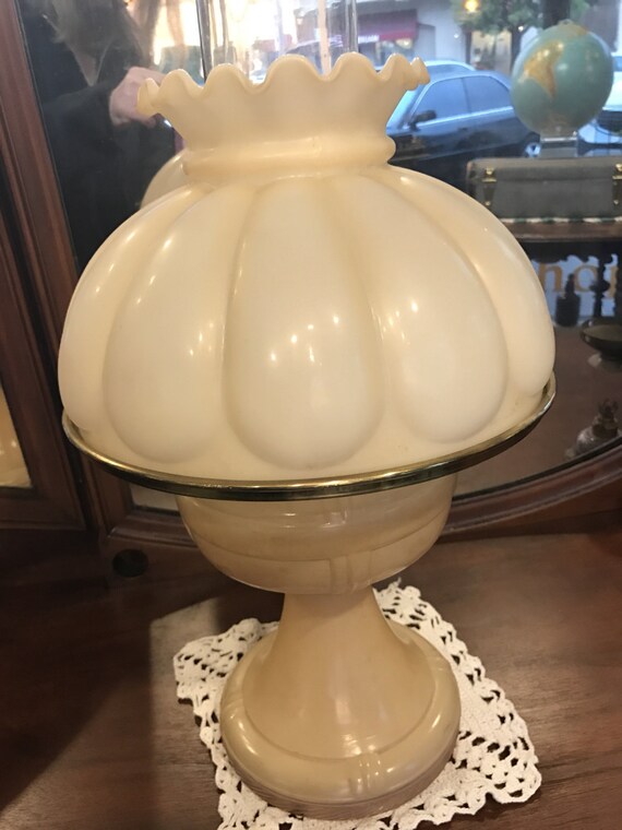 Oil lamp and shade butterscotch glass