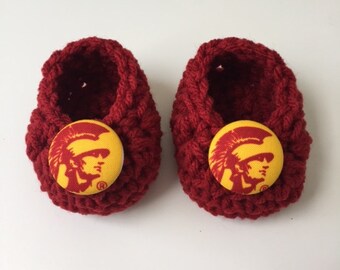 USC baby booties, Trojans baby booties, USC baby gift, baby shoes, crochet baby booties, booties for baby, crochet baby shoes