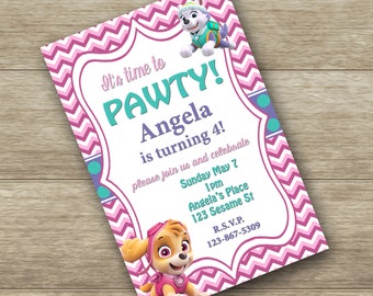 Paw Patrol birthday digital invitation - Paw Patrol birthday invitation - optional thank you card