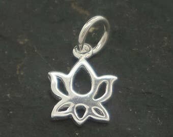 small LOTUS sterling silver pendant , solid silver lotus flower pendant silver waterlily charm