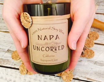 Candles made out of recycled wine bottles....Wine scented