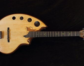 6 string, acoustic guitar, Handmade musical instrument. By Rays Rootworks. Sacred geomtry shape.