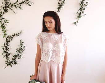 Bridal lace bolero - cover up / crop top - bridal separates - lace, sheer, ready to wear, bohemian wedding,woodlands wedding