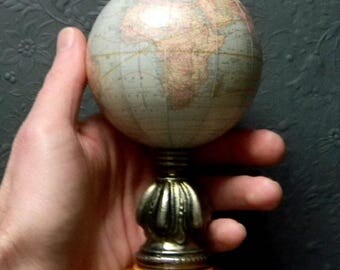Elegant Art Deco Style Antique Reproduction 1920's Weber Costello Mini Globe. Compact Desk Globe or Shelf Globe. Metal and Finished Wood.