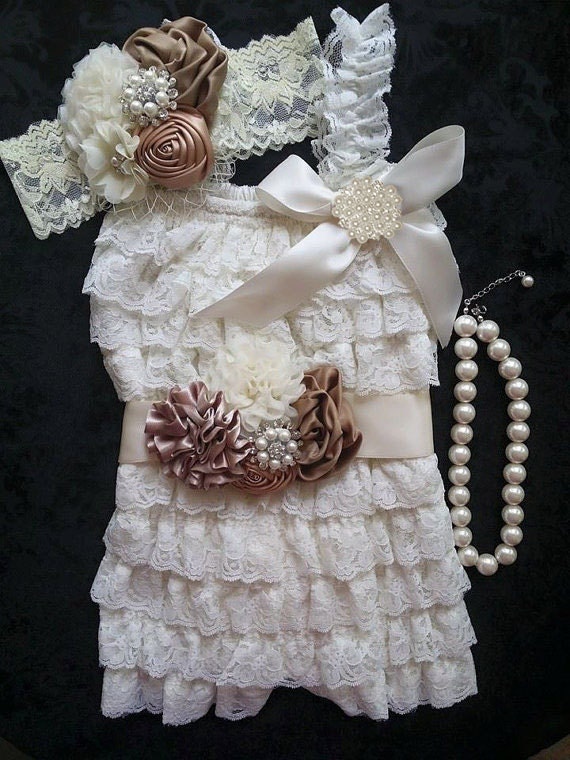 Ivory Lace Romper/Baby Romper/Ivory Baby Romper/Girl