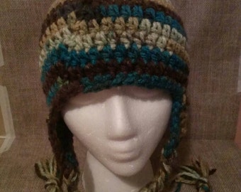 Messy bun beanie ear flaps and tassels***free shipping***