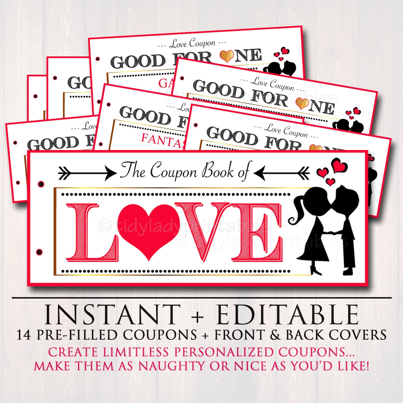 EDITABLE Love Coupon Book INSTANT DOWNLOAD Printable Love