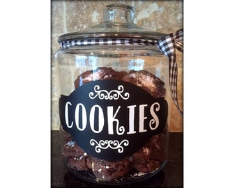 DIY Cookie Jar Glass Decal, Cookies Label, Old Fashioned Decal, Cookie Jar, Kitchen Decor, Scalloped Vintage Label, Bakery Decal, Customize