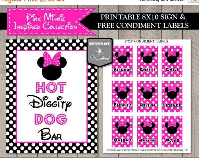 SALE INSTANT DOWNLOAD Hot Pink Mouse 8x10 Hot Diggity Dog Bar Printable Party Sign / Hot Pink Mouse Collection / Item #1715