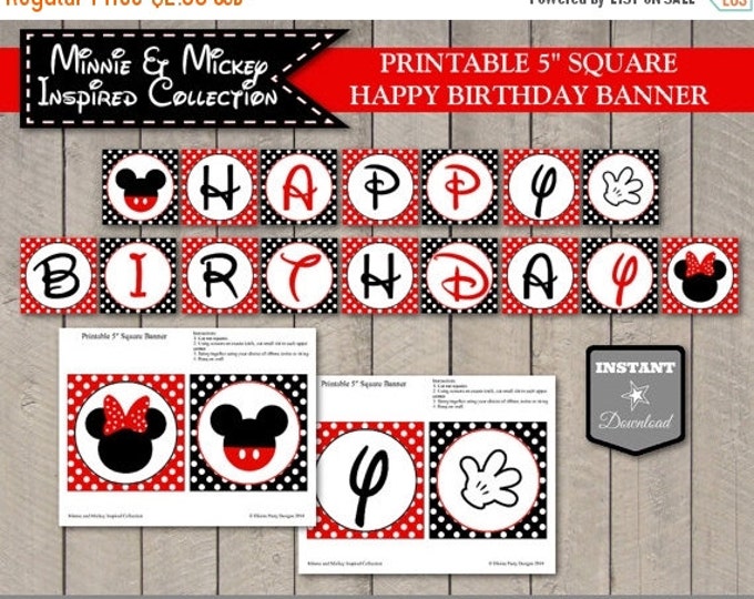 SALE INSTANT DOWNLOAD Girl and Boy Mouse Printable 5" Square Happy Birthday Party Banner / G&B Collection / Item #2119