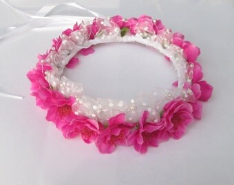 Hair wreath for flower girl, bridesmaid pink flower Crown, hair wreath flower girl bridesmaid wedding Crown
