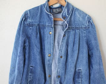vintage slouchy pleated acid washed denim jacket