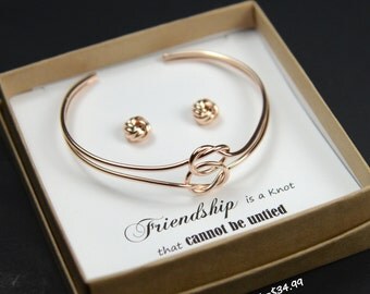 Rose gold Knot bracelet bangle ,Bridesmaid Gift,Bridesmaid Jewelry,Bridesmaid Tie the Knot Earrings,Be My Bridesmaid, Bridal Party Gift