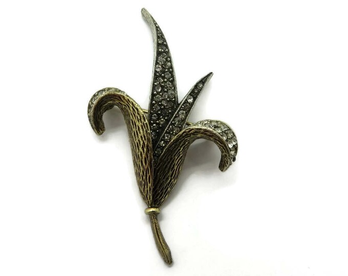Flower Brooch, Rhinestone Leaf Brooch, Signed "ART" Pin, Gold Tone Brooch, Vintage Jewellery, Gift for Her