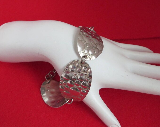 Hammered Silver Tone Bracelet Vintage Bracelet Boho Costume Jewelry Gift Idea