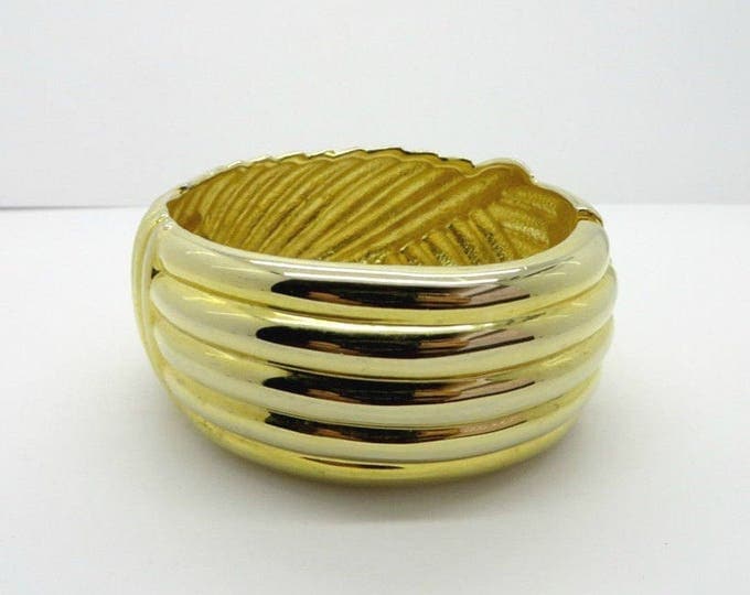 Vintage Chunky Swirl Bangle - Gold Tone Hinged Cuff Wide Bangle Bracelet Gift for Her