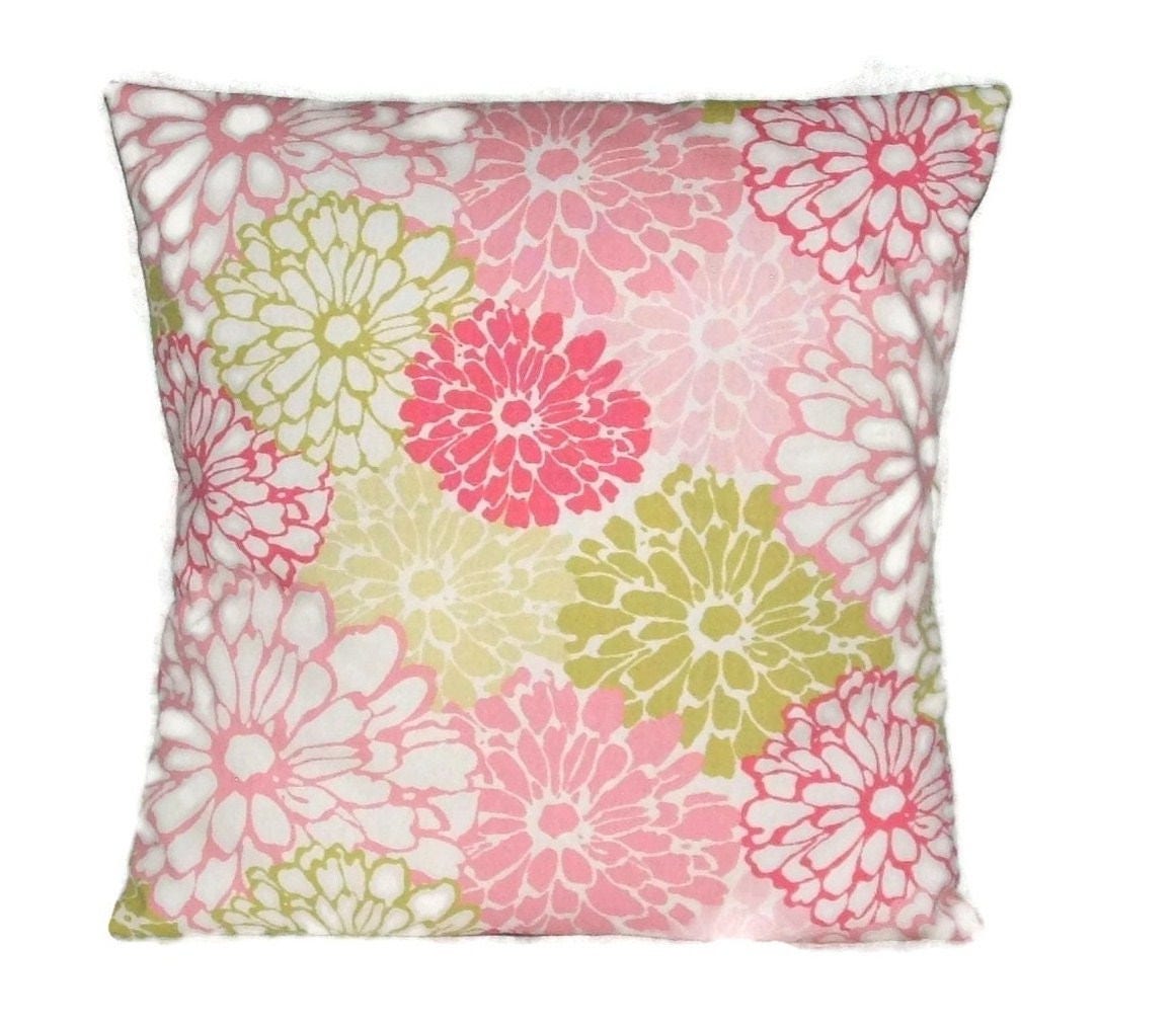 Pillow Cover, Pinks And Soft Greens, Decorative Pillow Cover , Floral Design, 18 x 18 Inches