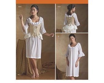8162, Simplicity, 18th Century Women's Colonial, Highlander Undergarment pattern Cosplay, Reenactment Night Gown, Bum Pad, Chemise, Corset