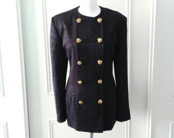Berkertex jacket 1980's vintage jacket black jacket double breasted jacket goldtone buttons ladies jacket size 12