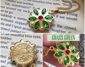 Anastasia Together In Paris Necklace Flower Key Charm Engraved Cubic Zirconia Emerald Siam Gold Plated 18K New Design Cosplay