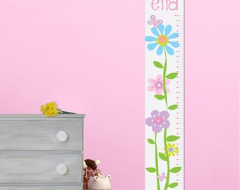 Butterflies & Blooms Growth Charts for Girls - Personalized Growth Charts - Children's Canvas Growth Charts - Gifts for Kids - GC925 BLOOMS